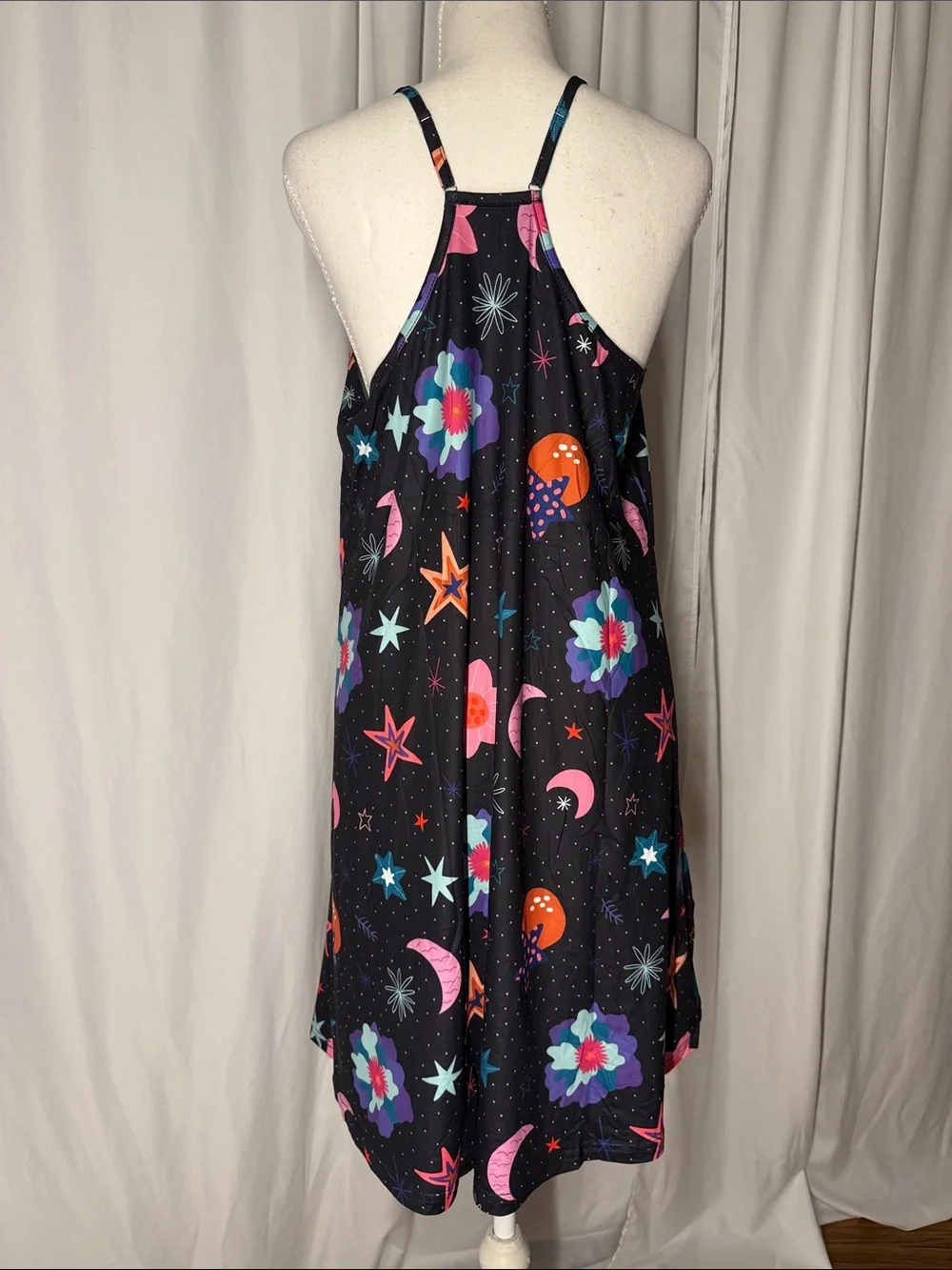 Women's Black Floral & Star Print Chemise Slip